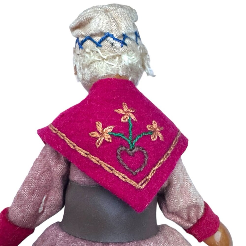 Vintage Polish Wooden Peg‎ Dolls Joli Folk Art Lot of 3 Euro Cottage Core 7 inch - Picture 11 of 16